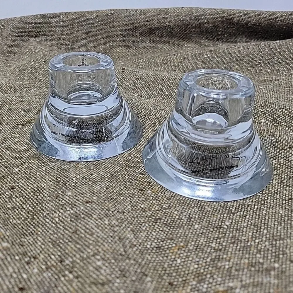 Vintage IKEA Clear Glass 2 Way Candle Holders Lot 2 K&M Hagberg With Sticker 2